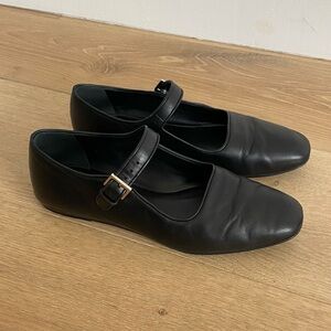 The Row Ava Black Leather Mary Jane Flats